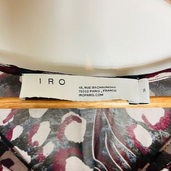 IRO Paris Realize Blouse Abstract Pattern V-Neck Ruffle Sheer 36/US 4 Black Wine - Picture 5 of 10